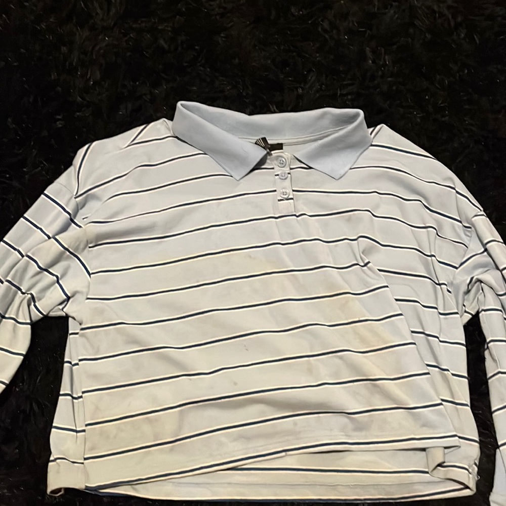 Forever 21 Collared button crop top striped longsleeve